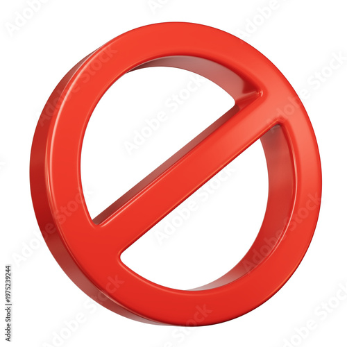 Red Prohibition sign 3D Icon on transparent background. Block icon angle view.