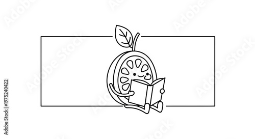Cute Orange Character Reading Book Inside Rectangle Frame