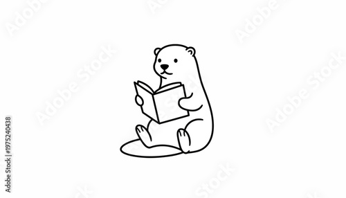 Cute Otter Reading a Book, Adorable Animal Illustration, Whimsical Character