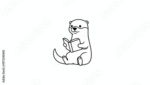Cute Otter Reading a Book, Adorable Animal Illustration