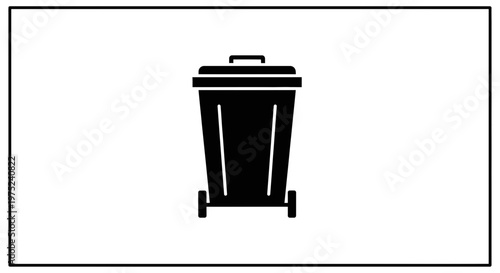 Black Silhouette of a Wheeled Trash Can on a White Background