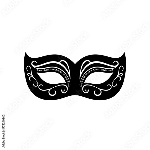 Elegant black masquerade mask with ornate swirls and eye cutouts, perfect for festive occasions and celebrations