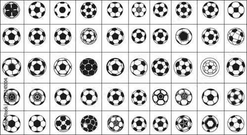 Collection of Soccer Balls Icons and Symbols in Black and White