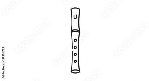 Simple Line Art Icon of a Recorder Flute, Musical Instrument Illustration