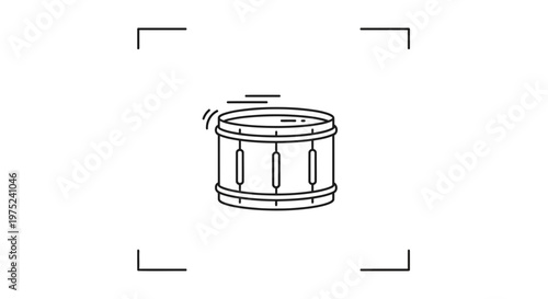 Simple Line Art Icon of a Snare Drum with Sound Waves