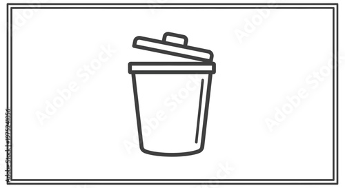 Simple Line Art Icon of an Open Trash Can, Waste Bin, Garbage Container