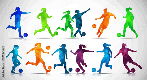 Diverse Women Soccer Players Silhouette Collection