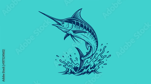 Marlin Fish Jumping Out Water.