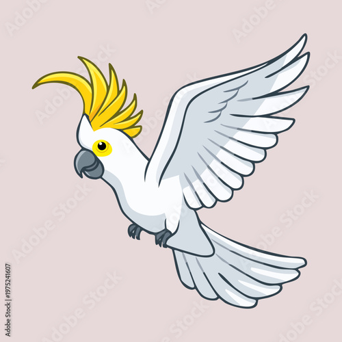 White cockatoo with spread wings showing grace and beauty for elegant nature designs and sophisticated wildlife illustrations and professional animal graphic design art