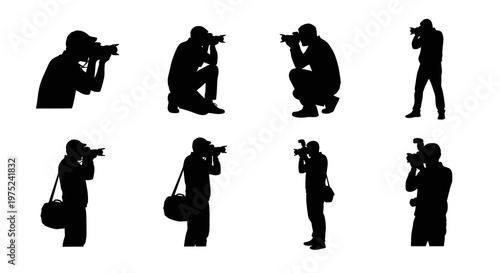 Photographer Silhouettes Vector Set: People with Cameras and Camera Bags