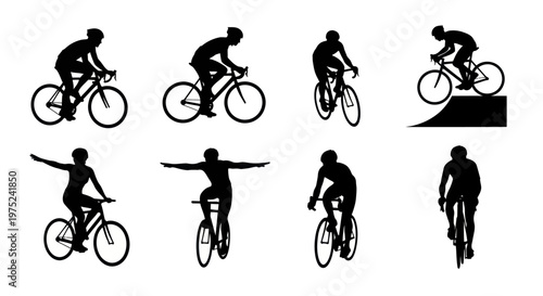 Cycling Sports Silhouettes Vector Set: Diverse Bike Riders, Active Lifestyle  Recreation Icons