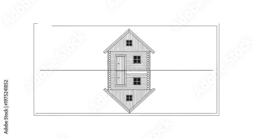Upside Down Cabin Illusion: Architectural Drawing with Geometric Base