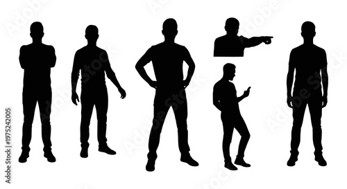 People  Lifestyle: Diverse Male Silhouettes in Black Vector Art Collection
