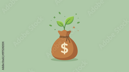 Money Bag with Growing Plant.