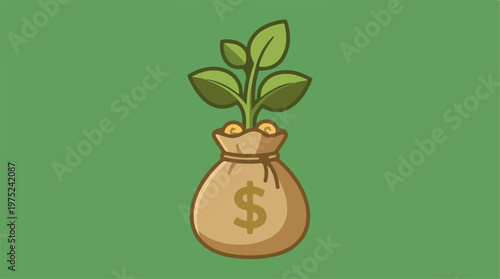 Money Bag with Growing Plant.