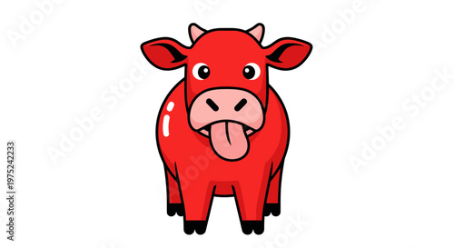 Funny Red Cartoon Cow Sticking Out Tongue