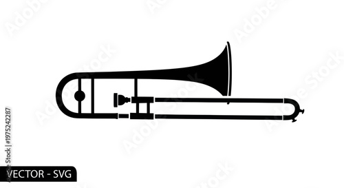 Trombone Silhouette Vector - Musical Instrument Icon