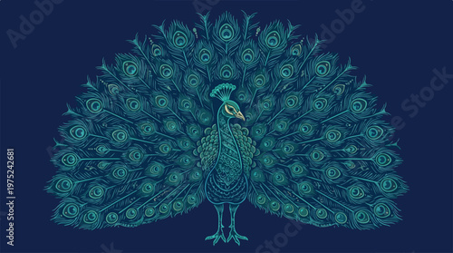 Peacock Displaying Bright Blue Feathers.