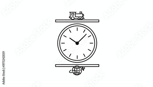 Train Travel Time Concept: Clock with Train and Globe