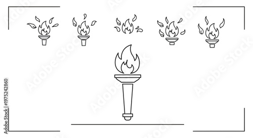 Torch Flame Icon Set: Olympic, Victory, and Fire Symbols