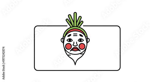Traditional Indian Kathakali Dancer Face Mask with Green Hair and Red Cheeks