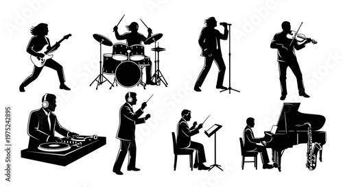 Musical Instruments  Musicians Silhouettes Vector Collection for Entertainment Industry