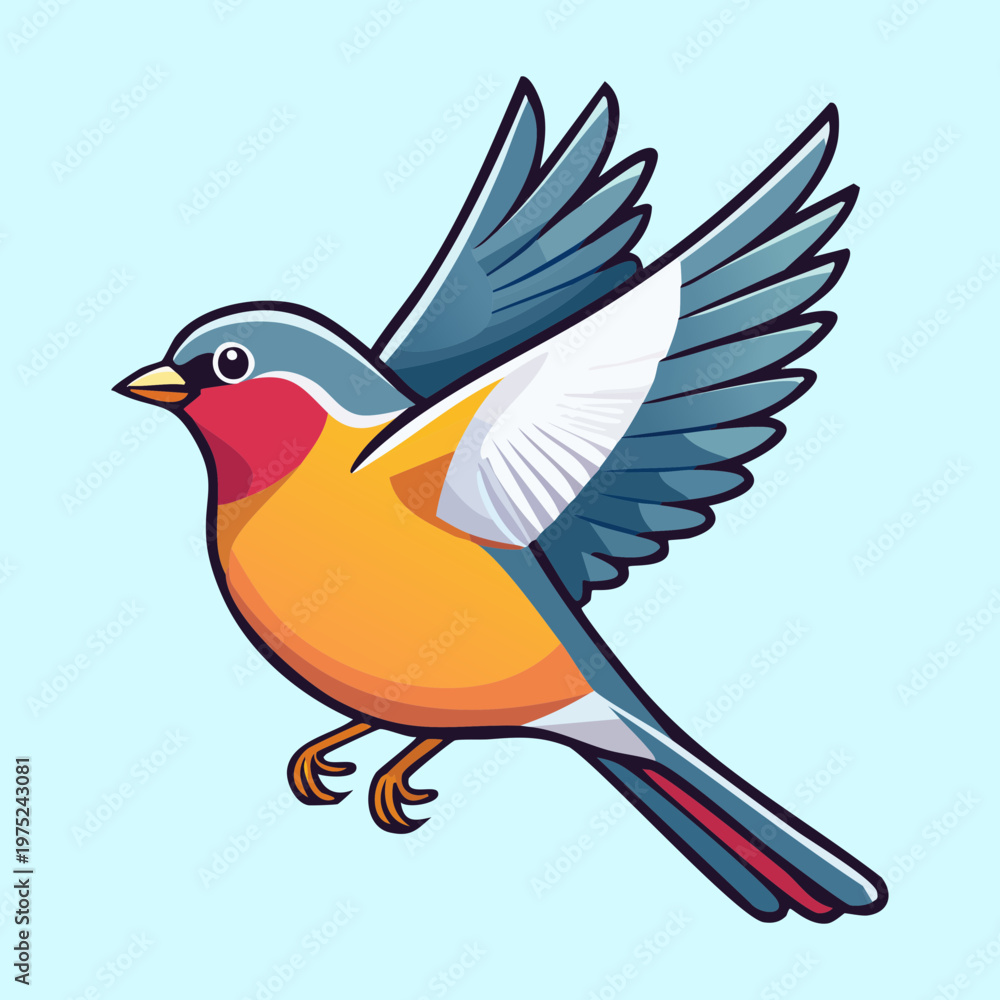 Obraz premium colorful bird with blue wings and orange chest flying upwards with wings fully extended showing its vibrant feathers and agile flight movement