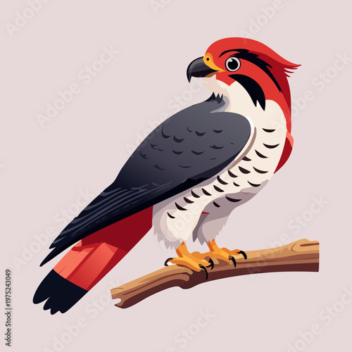 majestic hawk with red accents on its wings standing tall and looking forward with a powerful beak and strong talons for hunting