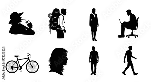 Diverse People Silhouettes Vector Set for Lifestyle, Business  Activities