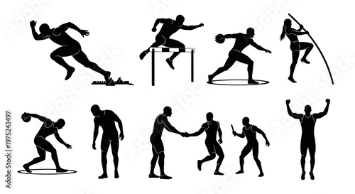 Athletics Track and Field Sport Silhouettes Glyph Icons Set