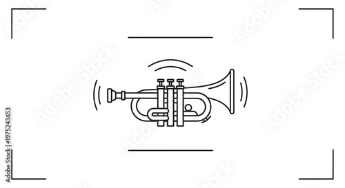 Minimalist Trumpet Icon with Sound Waves, Musical Instrument Vector Graphic