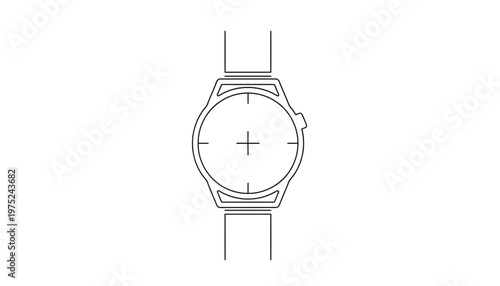 Minimalist Watch Outline Icon, Simple Line Art Design, Timepiece Symbol