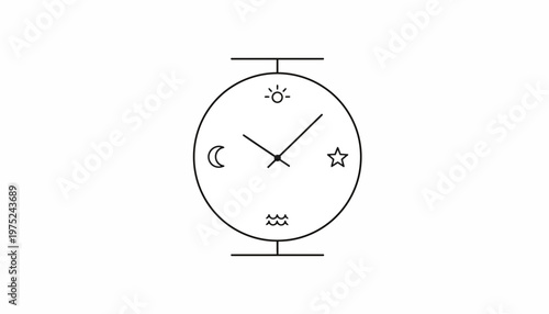 Minimalist Watch Face with Celestial Icons: Sun, Moon, Star, Waves