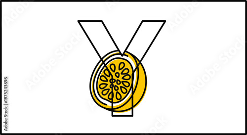 Minimalist Y Letter with Passion Fruit Slice, Fresh Citrus Fruit, Healthy Food Concept