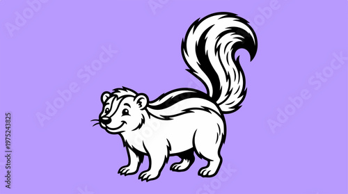 Skunk standing on purple background.