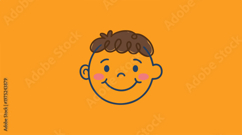 Smiling Cartoon Boy Face Closeup.