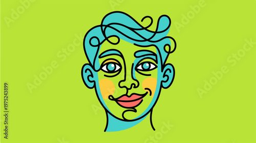 Smiling Cartoon Man Face Closeup.