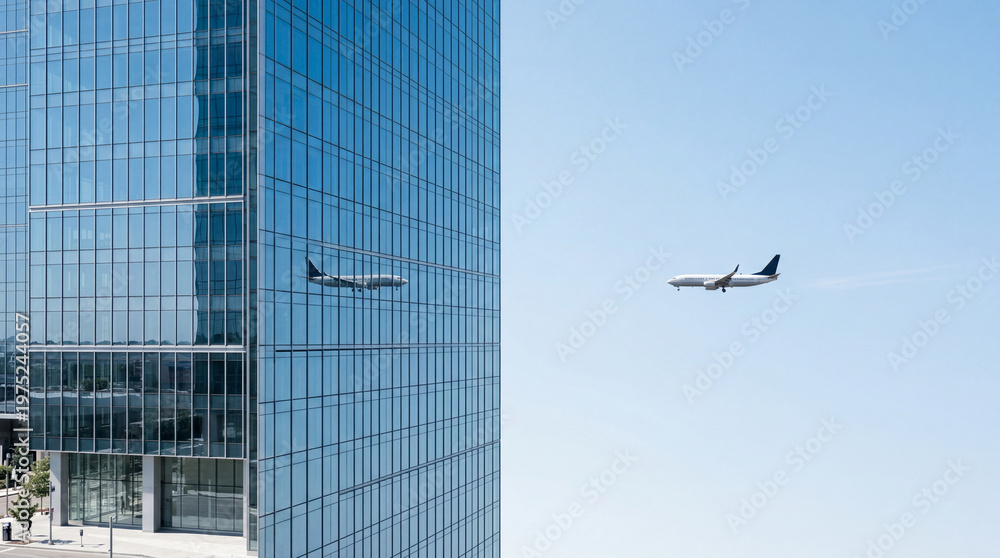 Obraz premium A jet flying above a scyscraper