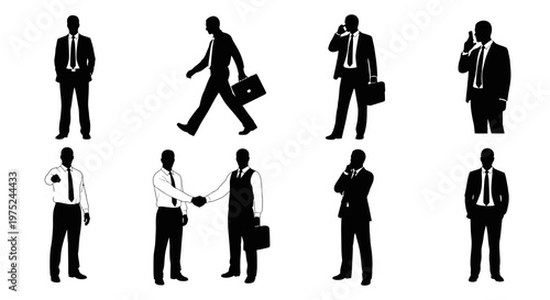 Corporate Businessman Silhouette Set Black and White Vector