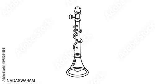 Nadaswaram Outline Icon Vector Illustration - Traditional Indian Wind Instrument