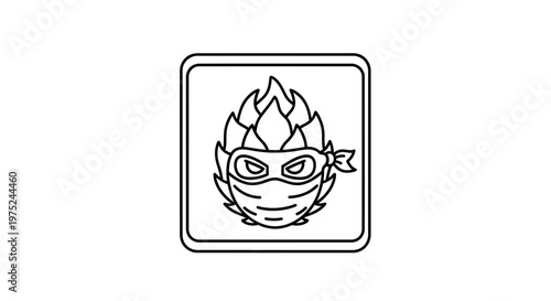 Ninja Hop Icon, Hop Character with Mask, Mascot, Vector Art, Black and White