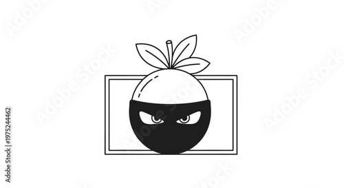 Ninja Fruit Character Icon, Stealthy Orange with Mask and Eyes, Vector Art