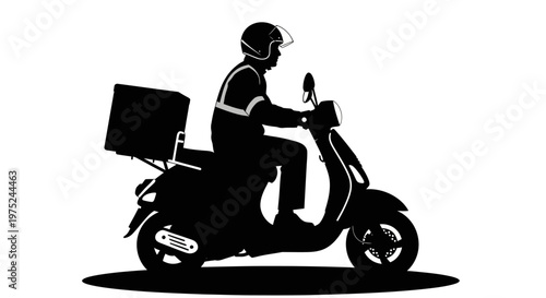 Food Delivery Courier on Scooter Silhouette Vector