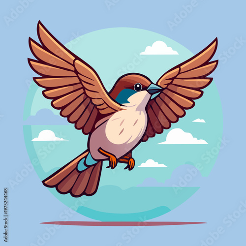 tiny bird flying with wide wings for nature sanctuary branding and artistic home decor posters and wildlife photography club logos in professional vector style