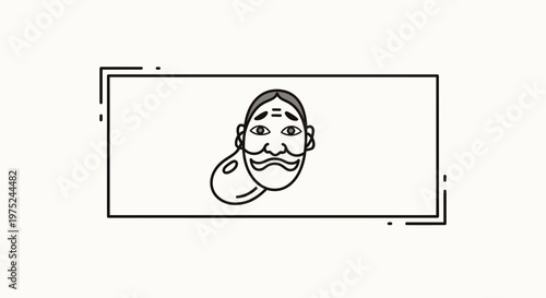 Noh Mask Illustration: Japanese Traditional Theater Character Icon