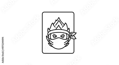 Ninja Masked Face Icon, Martial Arts Warrior Emblem, Stealthy Assassin Symbol, Vector Art