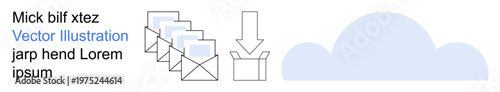 Data migration, cloud computing, file sharing, email storage, digital communication, backup solutions. Envelopes, download arrow cloud icon . Data migration and cloud computing concept