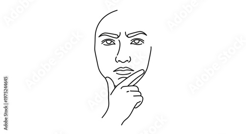 Man thinking, hand on chin, questioning, doubt, contemplation, isolated on white background