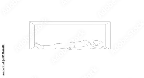 Man lying in a glass box, conceptual art, confinement, isolation, trapped
