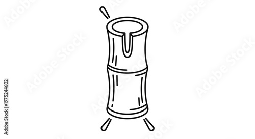 Minimalist bamboo flute icon, simple line art, musical instrument, isolated on white background